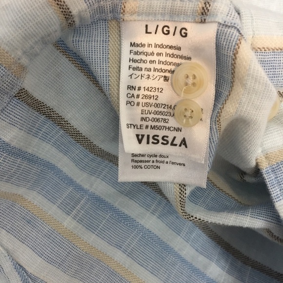 Vissla Button Down Shirt Mens Large Short Sleeve Blue Striped - Picture 9 of 12